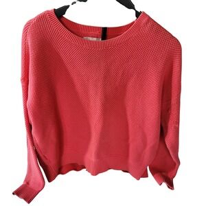 Ann‎ Taylor LOFT Coral Textured Knit Crew Neck Sweater Sz Med Cottagecore Spring
